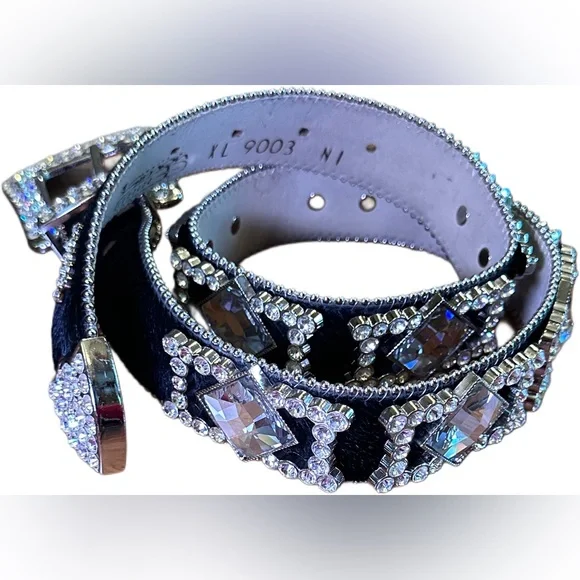 Y2K rock 'n' roll rhinestone embellished horse hair BB Simon belt